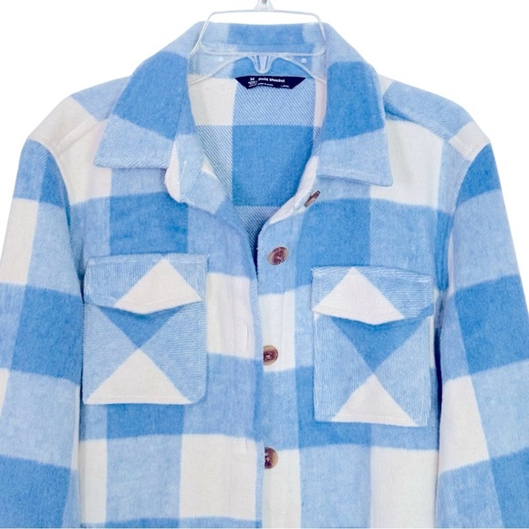 NEW Members Mark Size L (10-12) Blue/White Plaid Shacket Shirt-Jacket Pockets - Picture 5 of 9